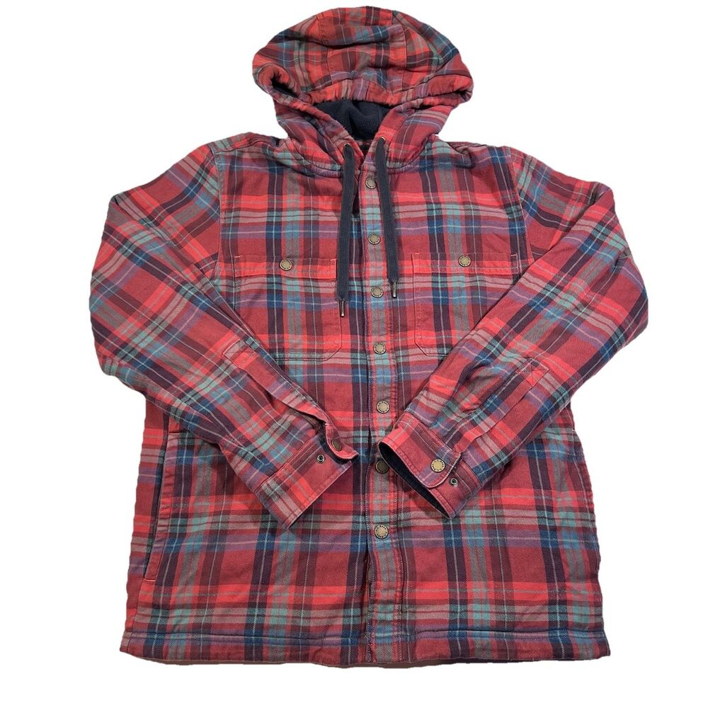 LL Bean Fleece Lined Hooded Shirt Slightly Fitted Tartan Plaid Men's Small